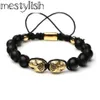 Mestylishdouble Skull Nature Stone Beads Braiding Macrame Bracelet Skeleton Knit Men for Men JewelryPulsera238e