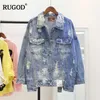 Women's Jackets New Letter Print Frayed Jean Jacket Autumn Denim Coat Female Jackets 240305