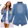 Kvinnorjackor Blue Denim Turn-down Collar Chain Jeans Jackets Pocket Coat Overize Jean Coats Women Outerwear 240305