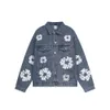 Cappotto da uomo in denim con motivo floreale, lavaggio con bottoni blu, lettere, camicie, giacche da donna firmate