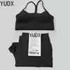 Kvinnors träningsdräkter Lulu Womens Yoga Set 2-Piece Sweatshirt Gym Top Y-formad Bra Fitness High midja Ben Övning Sportkläder J240305