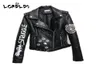 LORDXX Black Graffiti Leather Jacket Women 2019 New Spring Punk Moto Coat Cropped Faux Jackets with belt8216483