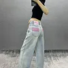 Jeans Vintage Color Pocket Ripped Y2k Baggy Jeans Damen American Style Streetwear Coole Hose Hot Girl High Waist Damen Denim Hose