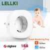 Lellki Zigbee Plug Wall Socket EU br it Jp fr il 16a Smart Adapter Power Monitoring Fjärrkontroll Alexa Tuya Home 240228