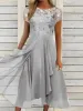 Dress New 2023 Women's Lace Dress for Party Elegant Bride Wedding Dress Plus Size Jewel Neck Knee Length Chiffon Lace Long Party Dress