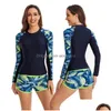 Women Swim w damskie kobiety kobiety dwa kawałki wysypki na długim rękawie Słoneczno Słońce Ochrona Ochrony Zip Przód Koszulki kąpielowe Szorty Surfowane do DH14A