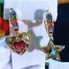 Dangle żyrandol kolczyki SISCATY Trendy Luksusowy sześcienny cyrkon dla kobiet przeszywające serce gwiazda asymetryczna impreza kolczyka