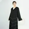 Etnische kleding Dubai Vrouwen Moslim Kralen Open Abaya Vest Kimono Maxi Jurk Islamitische Kaftan Arabische Gewaad Turkije Femme Jalabiya Eid Party