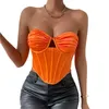 Kvinnors tankar orange fiskben korsett camis sommar streetwear hög elastisk halter bustier väst smal underkläder tank tops veckade kläder