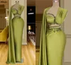 Mustard Green Formal Evening Dreses For Women Aso Ebi Freading Elegancki satynowy drugi przyjęcie imprezowe sukienki Płace Długość podłogi PROMAT BROIDO