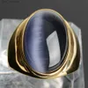 Band Rings 18k Gold Color Women Ring Stainless Steel Jewelry with Large Cat Eye Stone Tarnish Free Men Accessories Male Rings High Quality L240305