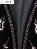 Weste Zevity Women Vintage Pailletten Blume Stickerei Kurzer Velvet -Weste Jacke Damen Ärmeln und lässige Strickjacke Weste Tops CT5465