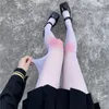 Women Socks Sweet Thin Transparent Pantyhose Japanese Pink Blusher Cheek Color Knee Sheer Tights