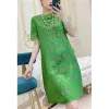 Vestido verde esmeralda impressão imitação de seda cheongsam vestido highend senhora vestido de verão 2023 novas mulheres melhoradas qipao vestidos