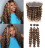 Ishow Transparent Lace Frontal Highlight Loose Deep Human Hair Bundles with Closure Body Wave 34 Pcs Straight Kinky Curly for Wom74855512