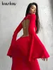 Vestido hawthaw feminino 2024 primavera outono elegante manga longa festa clube streetwear bodycon vermelho vestido longo itens por atacado para negócios