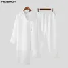 Men's Tracksuits 2024 Men Sets Muslim Islamic Clothing Solid O-neck Long Sleeve Irregular Shirt Kaftan & Pants 2PCS Casual Suits INCERUN