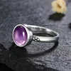 Bandringar Elegant Simple Amethyst Rings for Women 925 Silver Amethyst Jewelry Wedding Anniversary Engagement Presents L240305