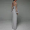 Платье Вечернее платье женское элегантное белое вечернее платье с пышными рукавами и высокой талией с разрезом из ажурной сетки для выпускного вечера свадебное длинное платье макси