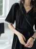 Robe Robes Femmes Lambrissé Rétro Tempérament Plis Empire Casual Quotidien Style Coréen Été Chic Midi Robes Simple Dames Tendre