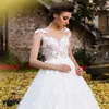 Beautiful White Butterflies Hand Made Flowers Dresses New Sheer Neck Cap Sleeves Appliques Long Bridal Gowns Wedding Dress 328 328