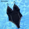 Kvinnors badkläder Sexig V-ringad baddräkt One Piece Kvinnor Baddräkt Stitching bodysuits Beachwear Push Up Monokini 2024 Beach Wear