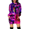 Dresses Women's Fashion Tie Dye Printed Hoodie Spring Autumn Thin Long Sleeved Hoodie Skirt Women's Daily Pocket Hooded Sweatshirt