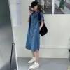 Dress Simple Loose Women Denim Dress Korean Style Short Sleeve Overdsized Jean Shirt Dresses Single Breasted Straight Female Vestidos