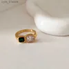 Anéis de banda verde branco quadrado cz pedra anéis anéis de aço inoxidável para mulheres minimalista simples delicado jóias de aço inoxidável não manchar L240305