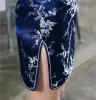 Платье Темно-Синее Традиционное Китайское Платье Женское Атласное Ципао Лето Сексуальное Винтажное Cheongsam Цветочный Размер S M L XL XXL 3XL WC100