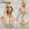 oneNonly Synthetic Wigs for Women Blonde Wig with Bangs Long Wave Natural Hair Heat Resistant Fiber 240229