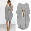 Dress Stylish Bar Women Long Baggy Dress Festival Christmas Robe Women Gold Reindeer Blouse Xmas Kneelength Dresses Plus Size 5xl