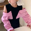 Mädchen Kleider Frühling Herbst Mädchen Bluse Kleid Kleinkind Baby Vestidos Kinder Kinder Streetwear Kleidung Off Schulter Patch 2-8Y