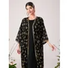 Etniska kläder Dubai Tryck Abaya för kvinnor Turkish Kaftan Party Evening Arabic Dress Ramadan Eid Muslim Gown 2 Piece Set Traditionell