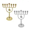 Candle Holders 7 Branch Hanukkah Stand Artistic Headed Hexagonal Star