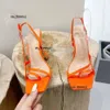2024 Yaz Slingback Kadın Moda Meydanı Klip Klip Toka Kayış Bayanlar Elbise Ayakkabı Patent Deri Tasarım Topuklu Sandalet