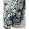 Kleid Birdtree 100 % echte Maulbeerseide, Kleider für Damen, blaues und weißes Porzellan, Puffärmel, elegantes langes Kleid, Sommer 2023, D36903QM