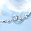 JewelryTop Charms 14K White Gold Bracelets Bangles for Women Valentines Days Cubic Zircon Wedding Love Heart Jewelry