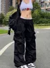 Y2K Fallschirm Schwarze Hose Damen Hippie Streetwear Oversize Taschen Cargohose Haruku Weites Bein Baggy Jogginghose