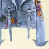 Женские куртки Женские куртки Весенняя джинсовая куртка Женская мода Короткие джинсы с цветочной вышивкой 240305