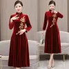 Vestido cheongsam novo chinês manga longa veludo bordado vestido de casamento outono e inverno 2023 nova mãe vestido de casamento saia mulher