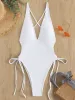 Anzüge sexy Deep V Neck One Stück Badeanzug Frauen Solid gelb weiße Hohlhöhle -Platte Badebekleidung Strand Verband Badeanzug Monokini 2023