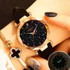 2020 Nieuwe Mode Dameshorloge Rose Goud Strass Horloge Dames Quartz Lederen Klokken Montre Femme Uhr248R