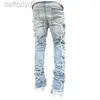 Jeans pour hommes Mens Regular Fit Stacked Patch Distressed Détruit Droit Denim Pantalon Streetwear Vêtements Casual Jean 240305