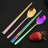 5Set Black Gold Portable Travel Cutlery Set Chopsticks Spoon 304 Stainless Steel Korean Dinnerware Luxury Tableware 240301