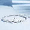 JewelryTop Charms 14K White Gold Bracelets Bangles for Women Valentines Days Cubic Zircon Wedding Love Heart Jewelry