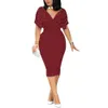 Robe d'été Sexy col en V tunique taille haute perles manches courtes dames rouge blanc moulante grande taille fête Club robe mi-longue 240229