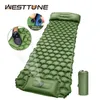 Westtune Camping Uppblåsbar matta med kuddpumpskärmning Uppblåsbar madrass Outdoor Sleeping Pad Travel Air Mat för vandring 240304