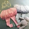 2 3 4 5 6yrs Baby Girl Princess Legging With cake Tutu Skirt Pants Child Culottes Mesh Patchwork Spring Autumn Small Kid Clothes 240226