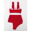 Set 2023 Costume da bagno rosso Donna Gonna sexy a vita alta Bikini a tre pezzi Ruffle Bretella Avvolgere il petto Costumi da bagno Summer Beach Costume da bagno